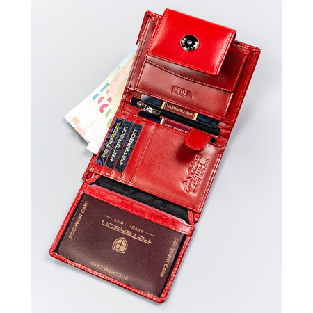 Damen-Geldbörse aus echtem Leder in Rot mit Druckknopfverschluss - Peterson