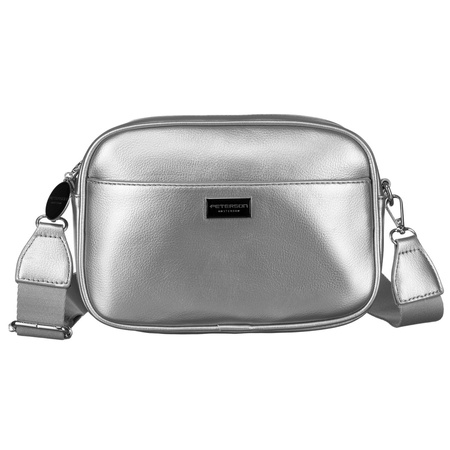 Modische silberne Damen Umhängetasche mit breitem und schmalem Schulterriemen im Set – Peterson