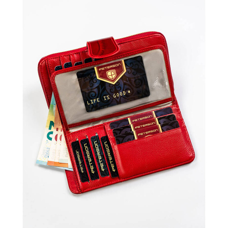 Vertikale Damen Geldbörse aus Leder mit Druckknopf und Reißverschluss – Peterson