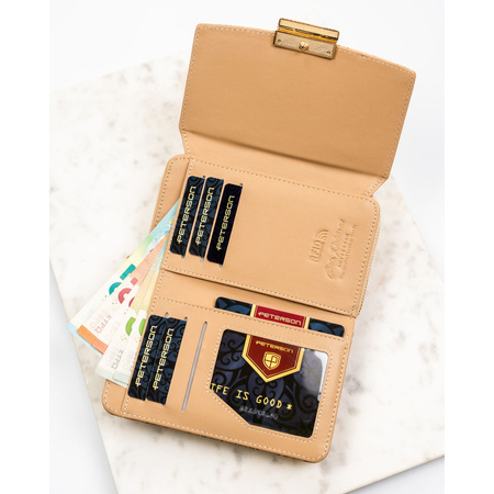 Elegante Damen-Geldbörse aus Öko-Leder in Beige mit Blumenmuster – Peterson