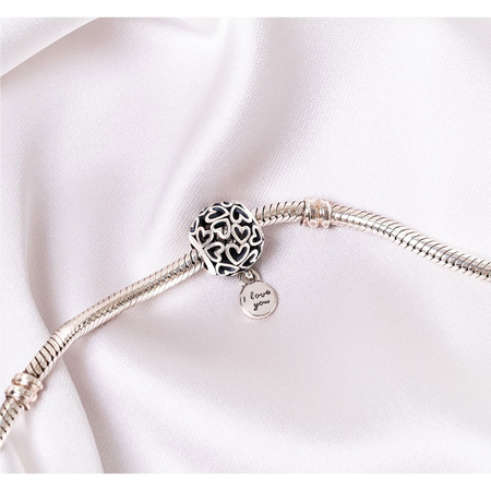 Silberner Charm Rund mit Herzmuster und Anhänger für Modulararmband – Peterson