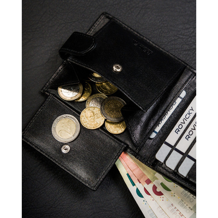 Schwarze, horizontale Herren Geldbörse aus Leder mit Druckknopf – Ronaldo