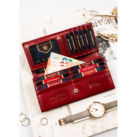 Große Damen Geldbörse aus Leder in Rot mit Druckknopfverschluss – Peterson