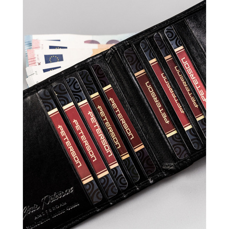 Schwarze, große Herren-Geldbörse aus echtem Leder mit Druckknopfverschluss - Peterson