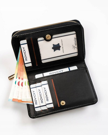 Kompakte Damen-Geldbörse im Federmäppchen-Stil in Schwarz – Rovicky