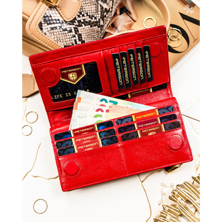 Rote Damen-Geldbörse aus Natur- und Öko-Leder, mit Magnet und Reißverschluss verschließbar - Peterson