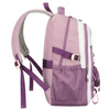 Weicher Schulrucksack aus Polyester in weiß-lila Farbe, aufgehängt an verstellbaren Trägern - Peterson