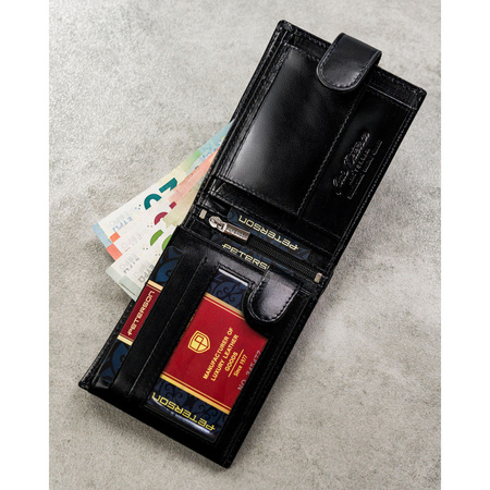 Elegante, schwarze Herren Geldbörse aus Leder mit Druckknopfverschluss – Peterson