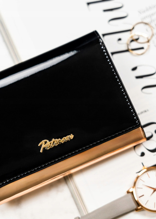 Mittelgroße Damen Geldbörse in Schwarz-Gold mit Reißverschlusstasche – Peterson
