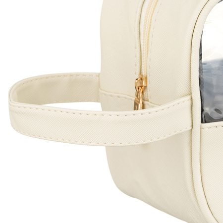 Kosmetiktasche aus synthetischem Stoff in Ecru, ausgestattet mit einem transparenten Panel - Peterson