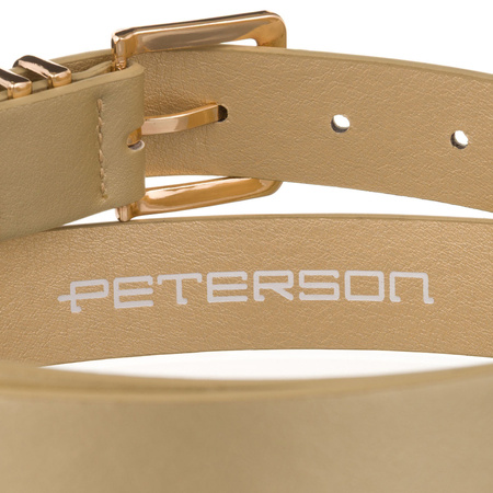 Beiger, schmaler Damen-Gürtel aus Öko-Leder mit goldener Schnalle - Peterson