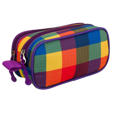 Schuletui aus Polyester mit Karomuster, zweifach unterteilt mit Reißverschlüssen - Peterson