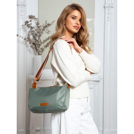 Damen Umhängetasche aus Nylon in Grün-Braun mit Außentasche – Peterson