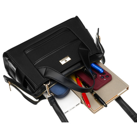 Elegante, schwarze Damen-Handtasche aus synthetischem Material, mit Reißverschluss – Peterson