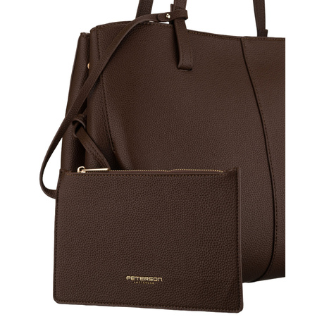 Braune Damen-Shopper aus Öko-Leder mit praktischem Etui im Set - Peterson