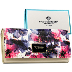 Elegante Damen-Geldbörse mit Blumenmuster aus Natur- und Öko-Leder mit Druckknopfverschluss - Peterson