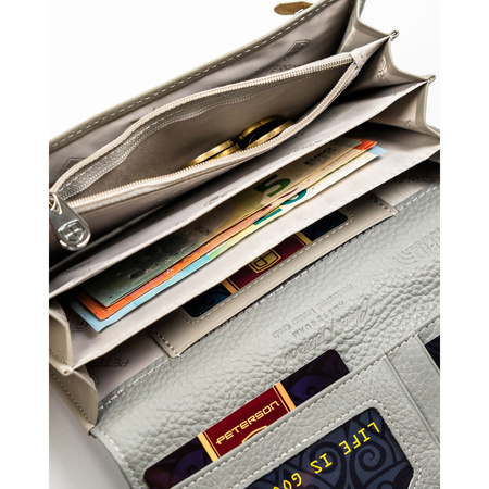 Große, mehrfarbige Damen Geldbörse aus Kunst- und Echtleder mit Druckknopf – Peterson