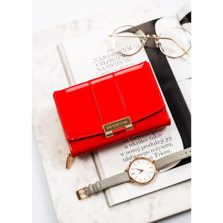 Rote, horizontale Damen-Geldbörse aus lackiertem Öko-Leder - Peterson