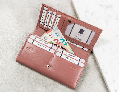 Elegante, längliche Damen Geldbörse mit Klappe und Druckknopf – Cavaldi