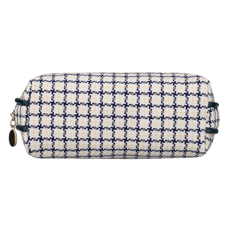 Beige-blaues Damen-Kosmetiktäschchen mit Karomuster, mit Reißverschluss – Rovicky