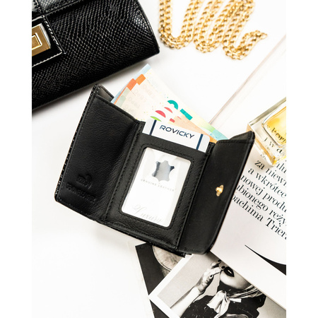 Kleine, schwarze Damen-Geldbörse aus Naturleder mit RFID-System - Rovicky
