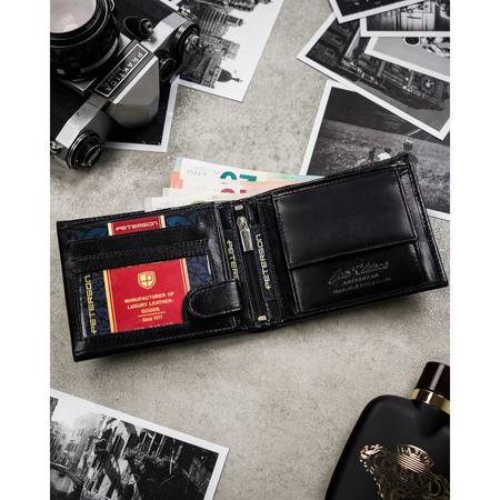 Elegante Herren Geldbörse aus schwarzem Leder ohne äußeren Verschluss – Peterson