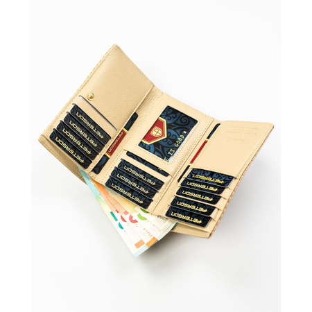 Beige Damen-Geldbörse aus Natur- und Öko-Leder mit gerippter Textur - Peterson