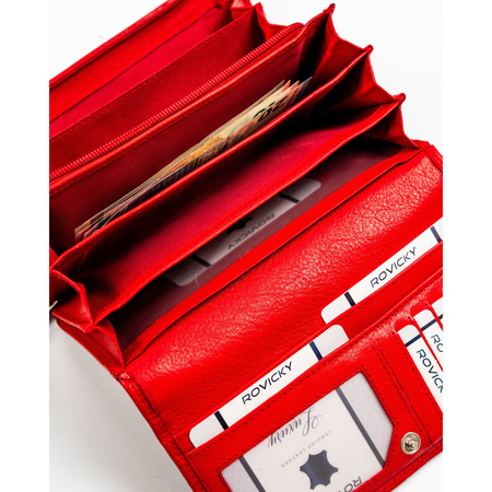 Geräumige rote Damen Geldbörse aus Leder im klassischen Design – Rovicky