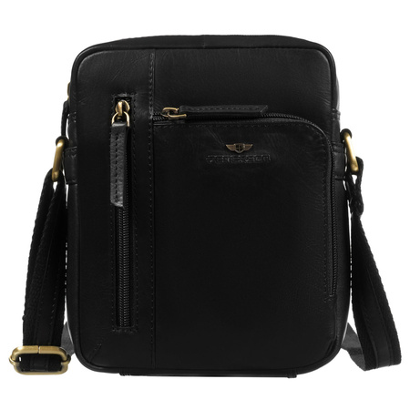 Elegante schwarze Herren-Umhängetasche aus echtem Leder mit äußerer Reißverschlusstasche – Peterson