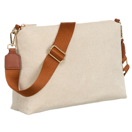 Große Damen Tasche aus Echtleder und Polyamidfaser in Beige-Braun – Peterson