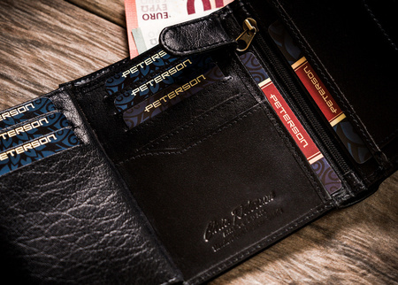 Herren Geldbörse Hochformat, Schwarz, Echtleder – Peterson