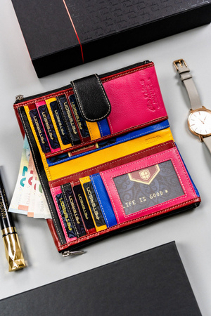 Schwarze Damen Geldbörse aus Leder mit Druckknopf – Peterson