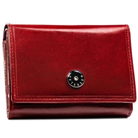 Klassische Damen Geldbörse rot aus Leder mit Druckknopf und Bügelverschluss – Peterson