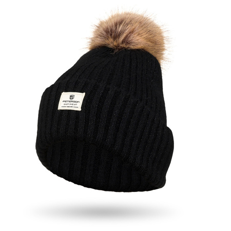 Schwarze Mütze mit Bommel für Winterlooks – Peterson