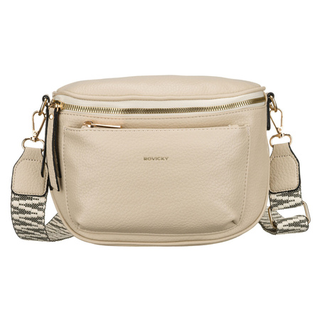 Beige Damen-Umhängetasche aus Öko-Leder mit Reißverschluss - Rovicky