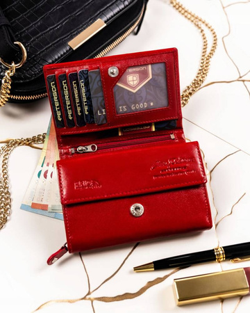 Geschenkset: große Damen Geldbörse und Schlüsselanhänger aus Leder – Peterson