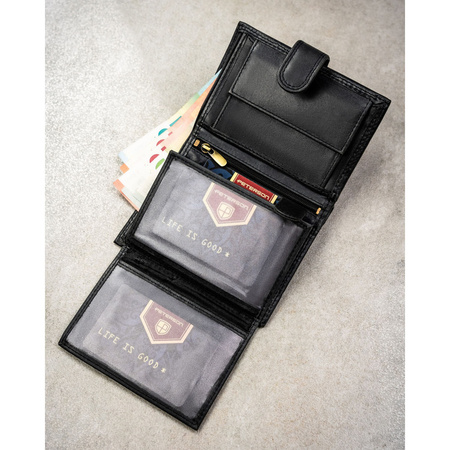 Vertikale Herren-Geldbörse aus echtem Leder in Schwarz mit Druckknopfverschluss - Peterson