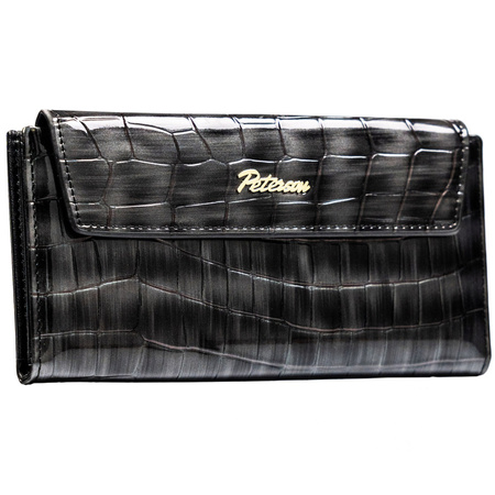 Graue Damen-Geldbörse aus Öko-Leder mit Druckknopfverschluss - Peterson