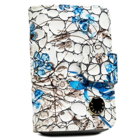 Geräumige, weiß-blaue Damen-Geldbörse aus Naturleder mit RFID-System – Peterson