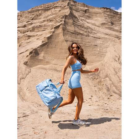 Hellblaue Sport-Reisetasche aus Polyester mit Schultergurt und Koffergurt – Peterson