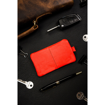 Kompaktes orangefarbenes Schlüsseletui aus Echtleder