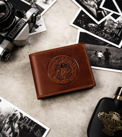 Große Herren Geldbörse aus Leder mit geprägtem Sternzeichenmotiv – Peterson