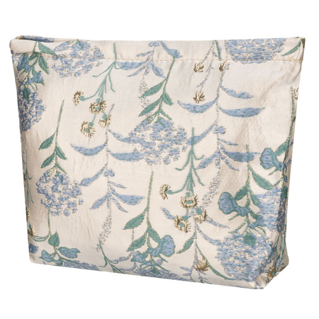 Kosmetiktasche aus synthetischem Material in blau-beiger Farbe mit Blumen verziert – Peterson