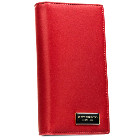 Rote Damen-Geldbörse aus Natur- und Öko-Leder, mit Magnet und Reißverschluss verschließbar - Peterson