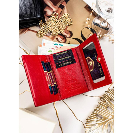 Rote Damen Geldbörse aus Leder mit Bügelfach für Münzen – Peterson
