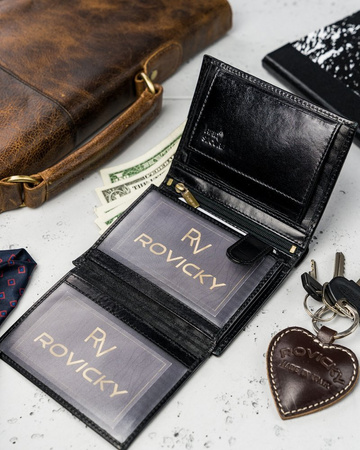 Klassische Herren Geldbörse aus Leder mit Fahrzeugscheinfach und RFID – Rovicky