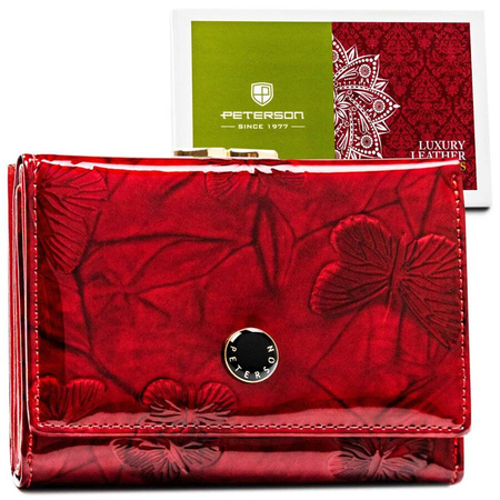 Rote Damen Geldbörse aus Leder mit Bügelfach für Münzen – Peterson