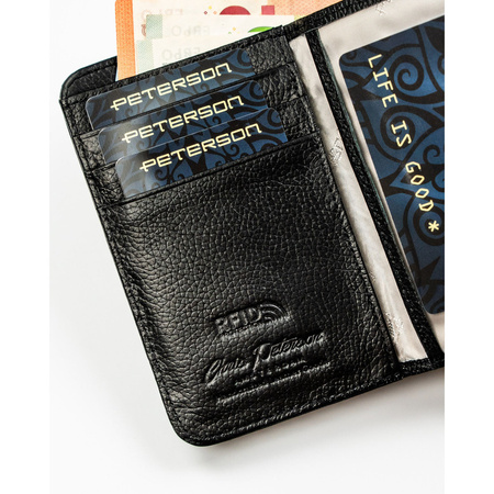 Hochformat-Geldbörse aus Natur- und Öko-Leder in Schwarz – Peterson