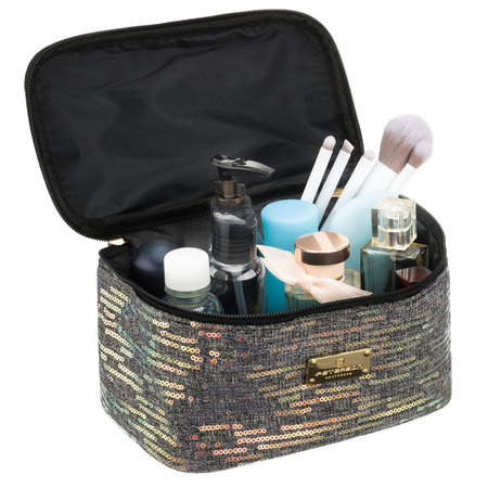 Peterson – Schwarze, reisefertige Kosmetiktasche aus synthetischem Stoff, verziert mit Pailletten