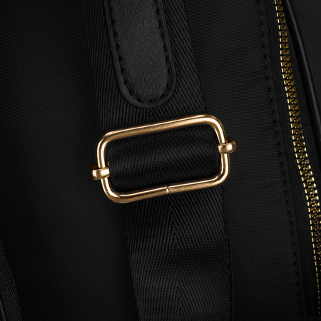 Schwarzer Damen-Rucksack aus Nylon und Öko-Leder, aufgehängt an verstellbaren Trägern - Peterson